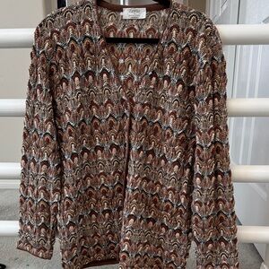 Zanella Earth Tone Knit V Neck Wool Cardigan